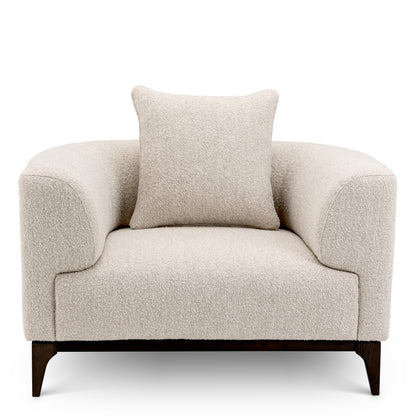 Eichholtz Brannan Chair, Bouclé Chalk White, Brown Wooden Base (A118862)