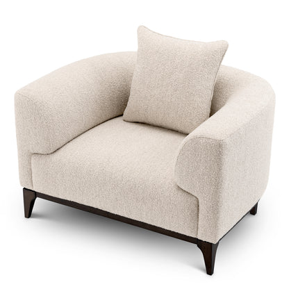 Eichholtz Brannan Chair, Bouclé Chalk White, Brown Wooden Base (A118862)