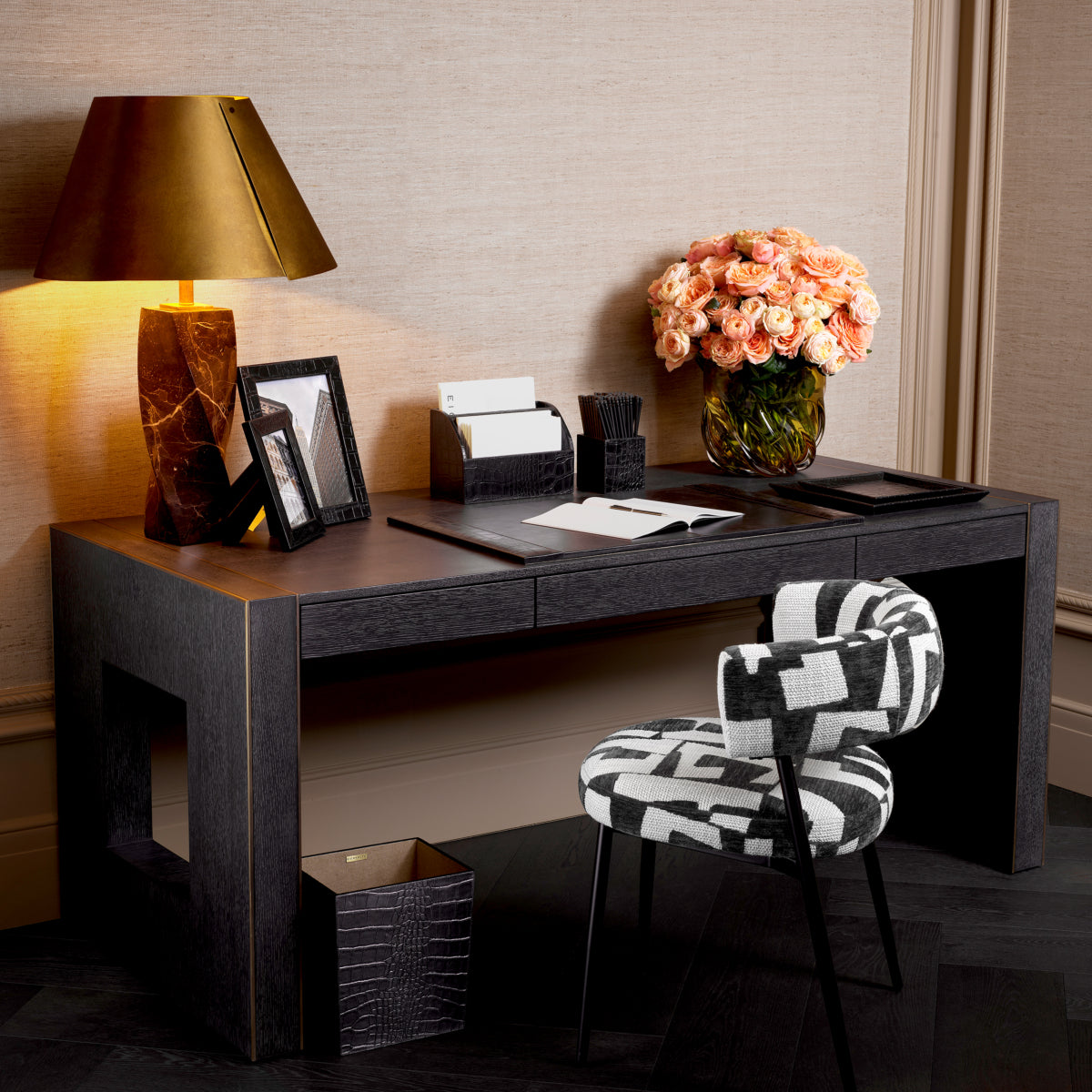 Eichholtz Folsom Dining Chair, Brooklyn Black, Black Legs (A118865)
