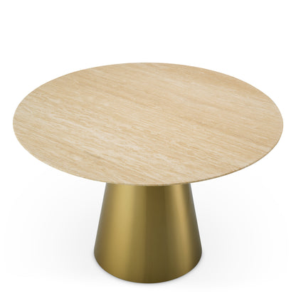 Eichholtz Nathan Dining Table, Brushed Brass, Travertine Top (118892)