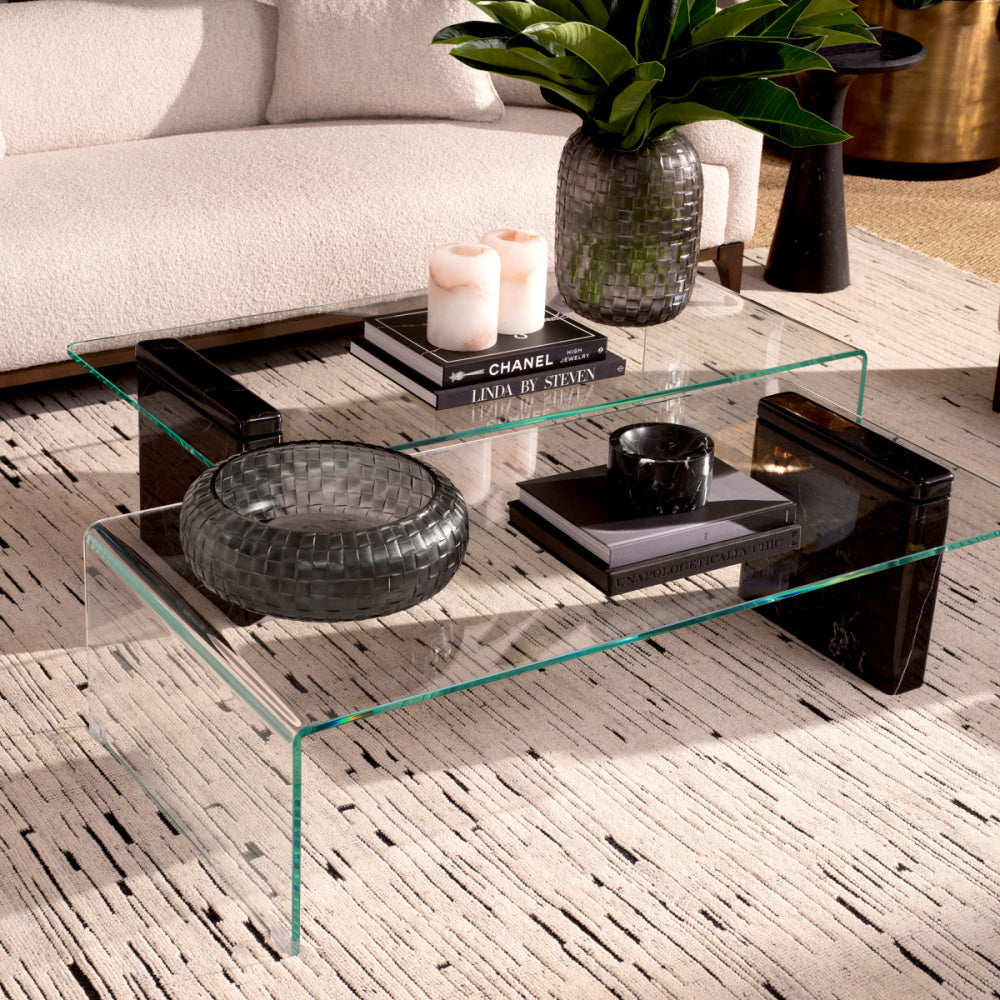 Eichholtz Stonecrest Coffee Table, Black Marble, Clear Glass (118894)