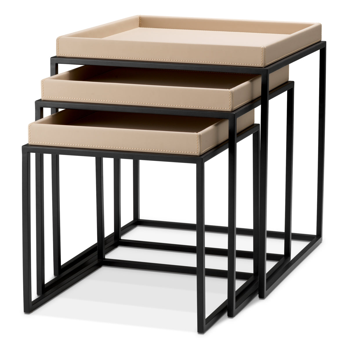 Eichholtz Léonard Side Table, Matte Black, Light Brown Faux Leather (118920)