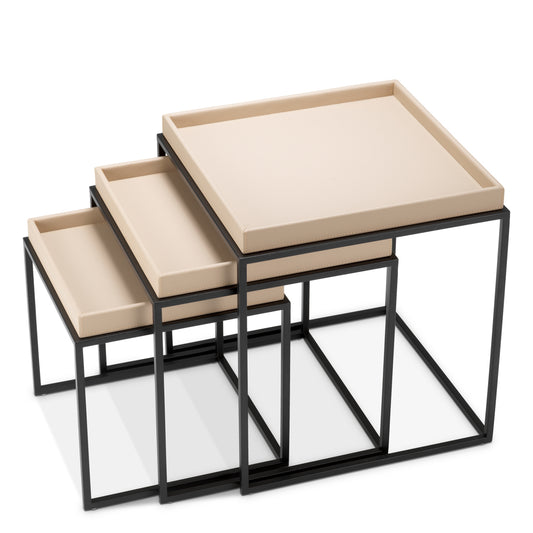Eichholtz Léonard Side Table, Matte Black, Light Brown Faux Leather (118920)