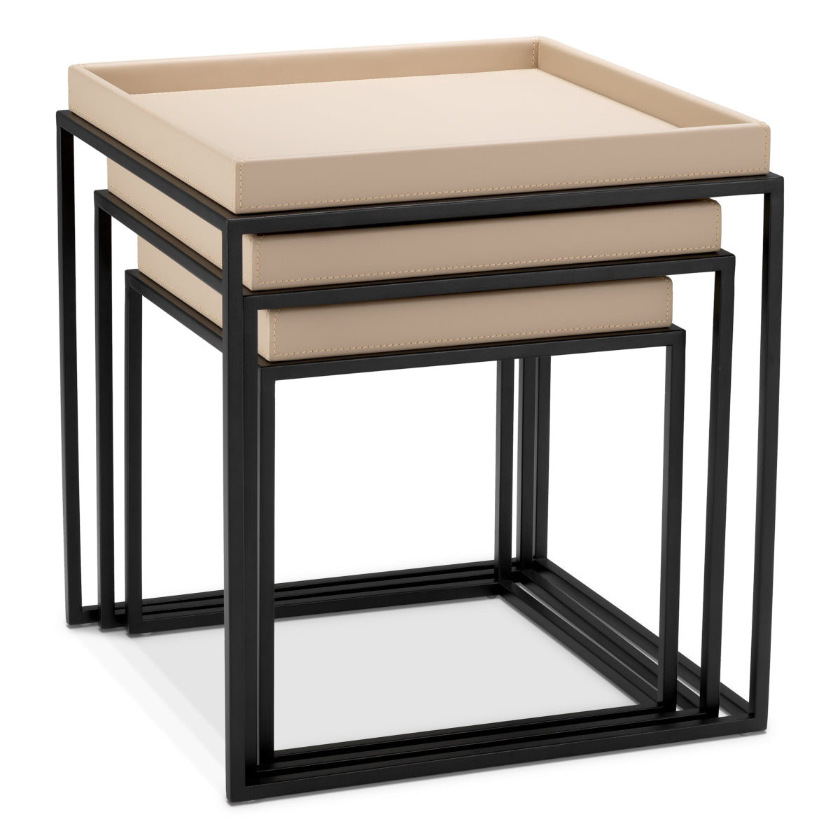 Eichholtz Léonard Side Table, Matte Black, Light Brown Faux Leather (118920)