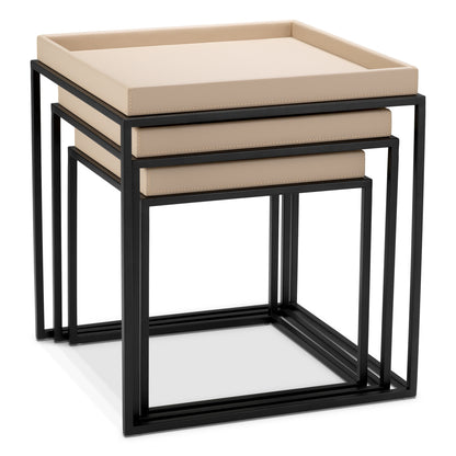 Eichholtz Léonard Side Table, Matte Black, Light Brown Faux Leather (118920)