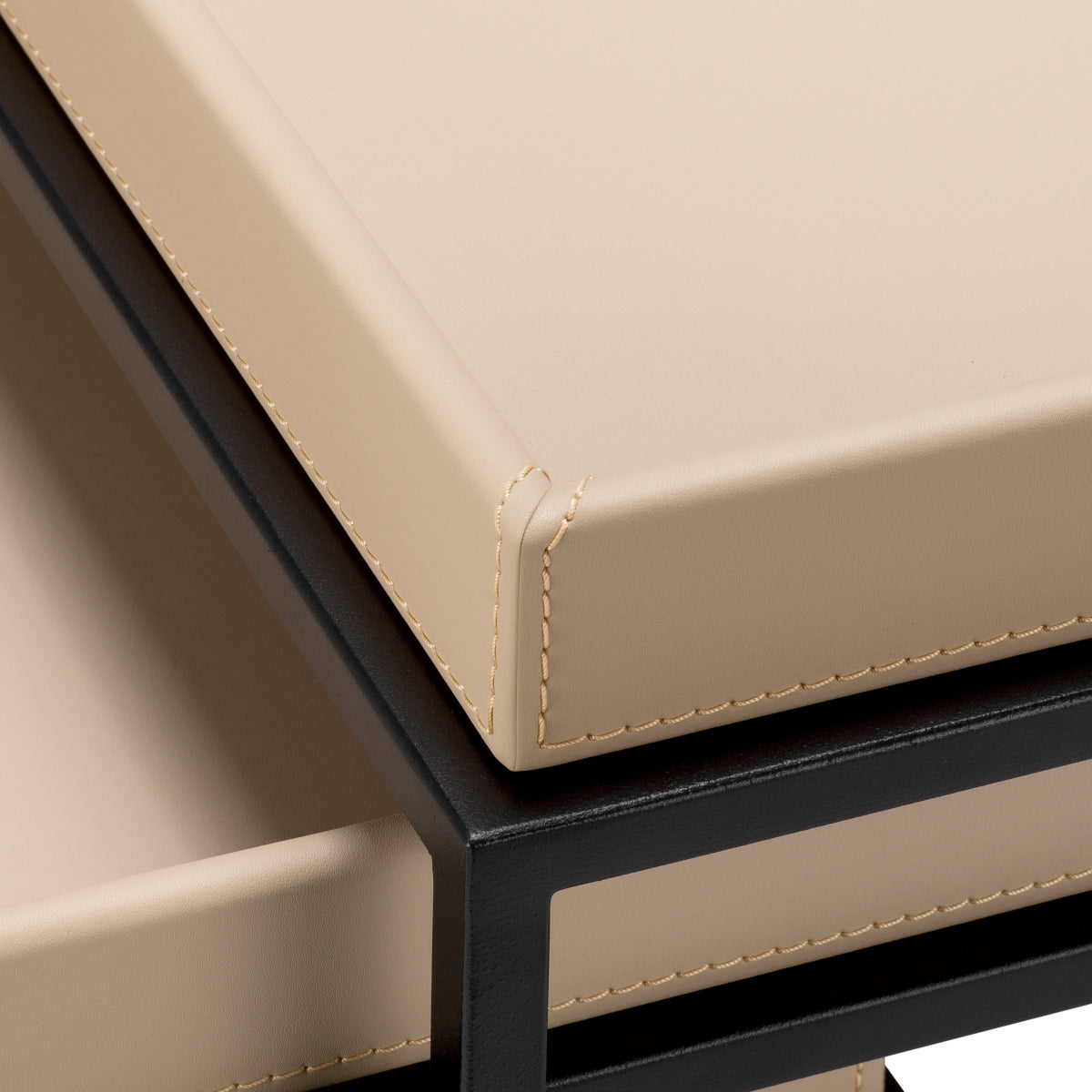 Eichholtz Léonard Side Table, Matte Black, Light Brown Faux Leather (118920)