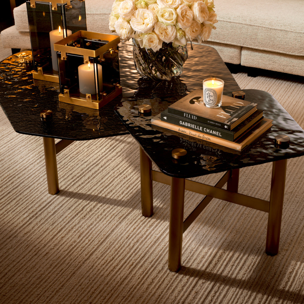 Eichholtz Cortes Coffee Table, Textured Smoke Glass, Brushed Brass (119021)