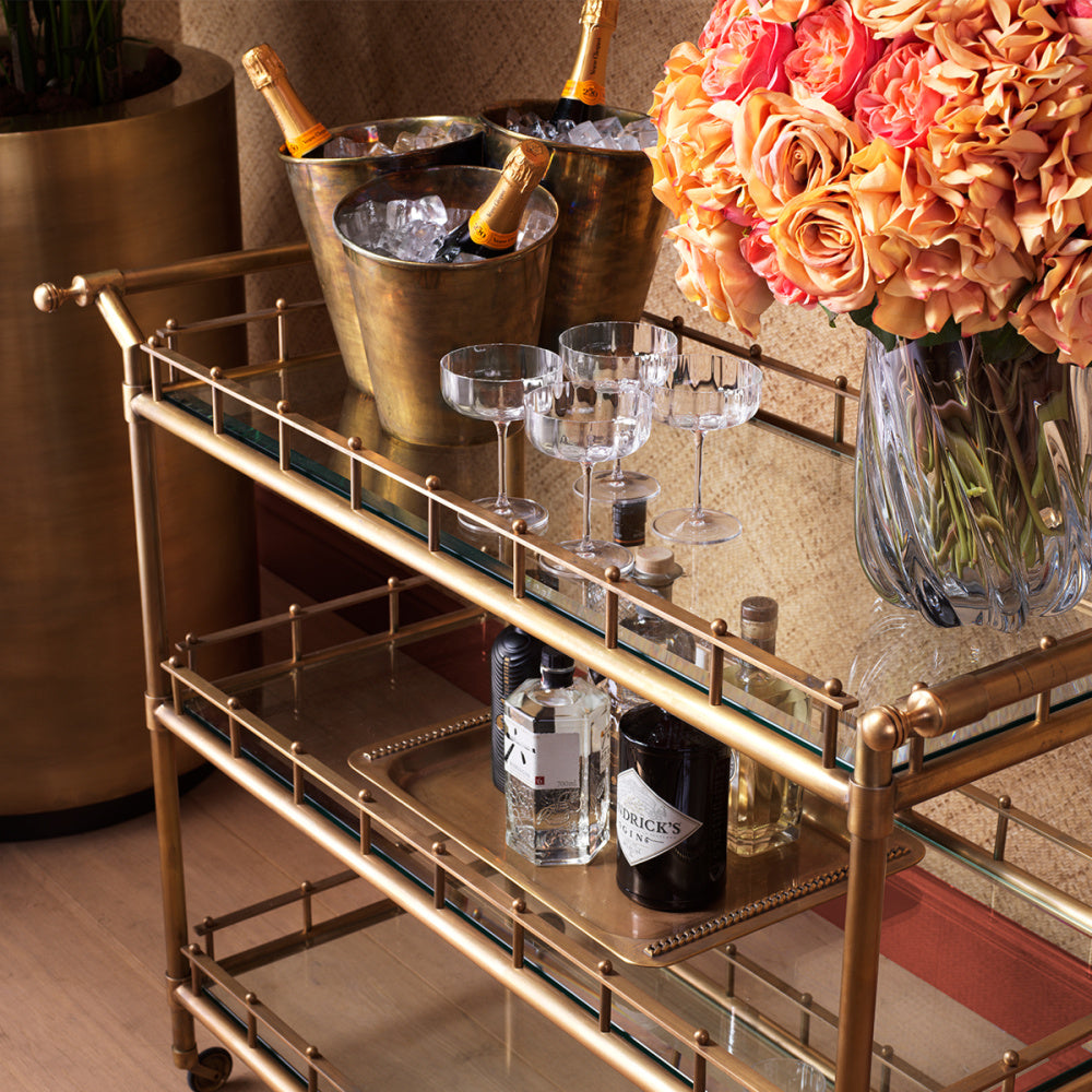 Eichholtz Scarlett Trolley, Large, Vintage Brass, Clear Glass (119047)