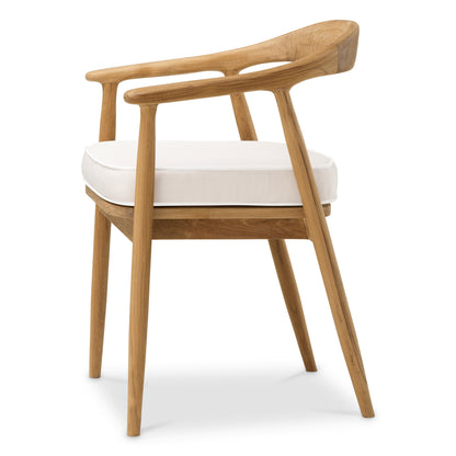 Eichholtz Beale Outdoor Dining Chair, Natural Teak, Flores Off-white (119066)