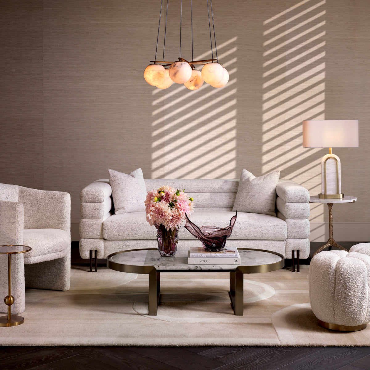 Eichholtz York Sofa, Small, Seashell Off-white, Bronze Legs (A119092)