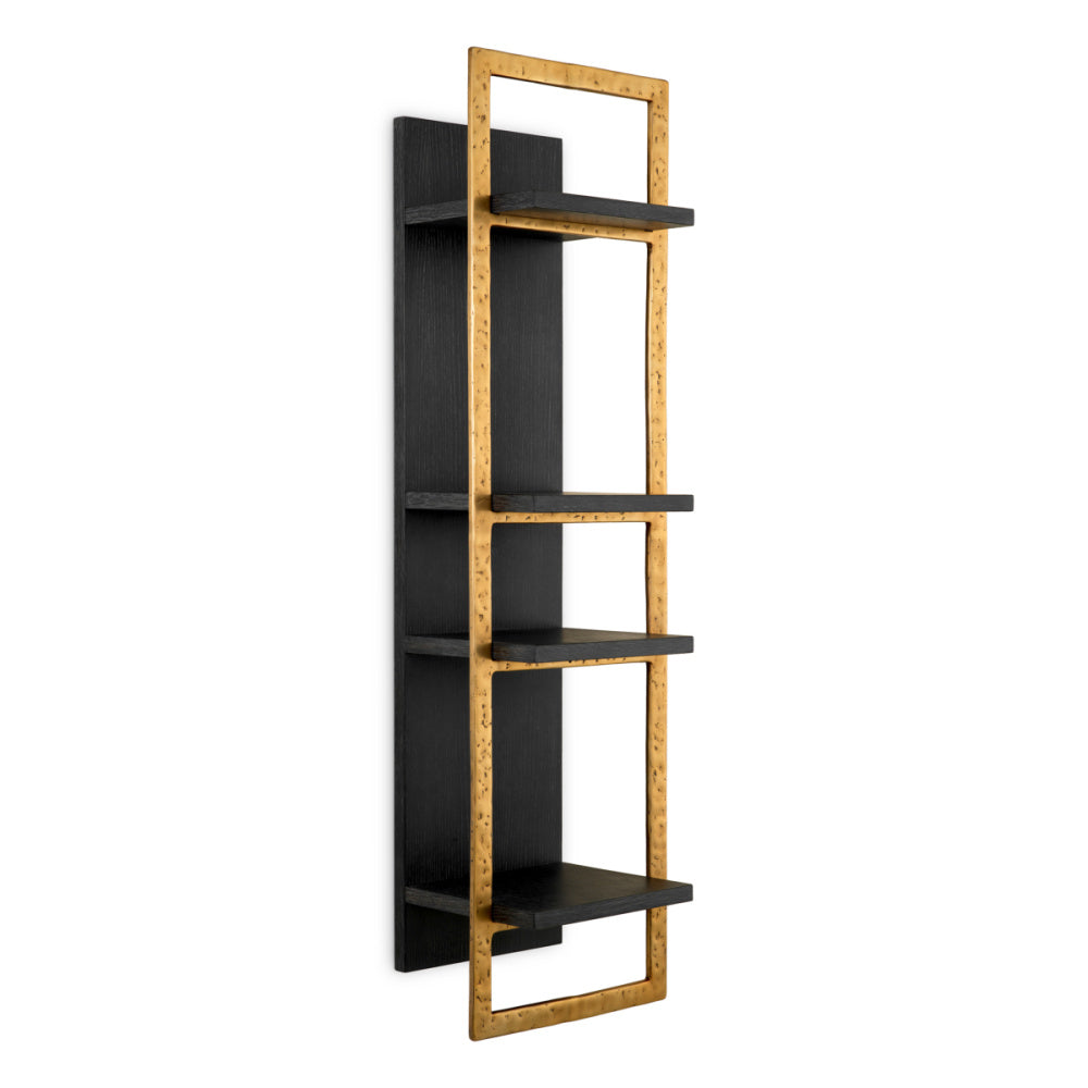 Eichholtz Belcanto Wall Cabinet, Charcoal Grey Oak Veneer, Brushed Brass (119123)