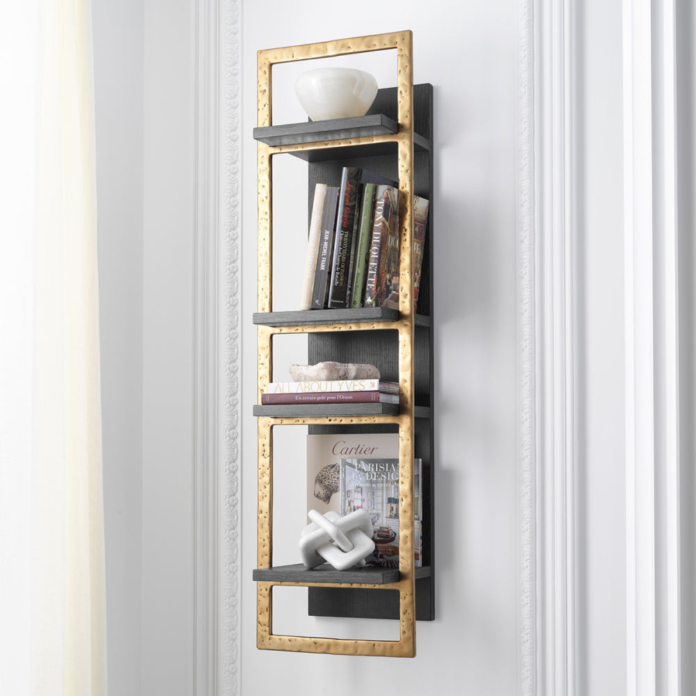 Eichholtz Belcanto Wall Cabinet, Charcoal Grey Oak Veneer, Brushed Brass (119123)