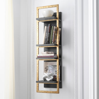 Eichholtz Belcanto Wall Cabinet, Charcoal Grey Oak Veneer, Brushed Brass (119123)