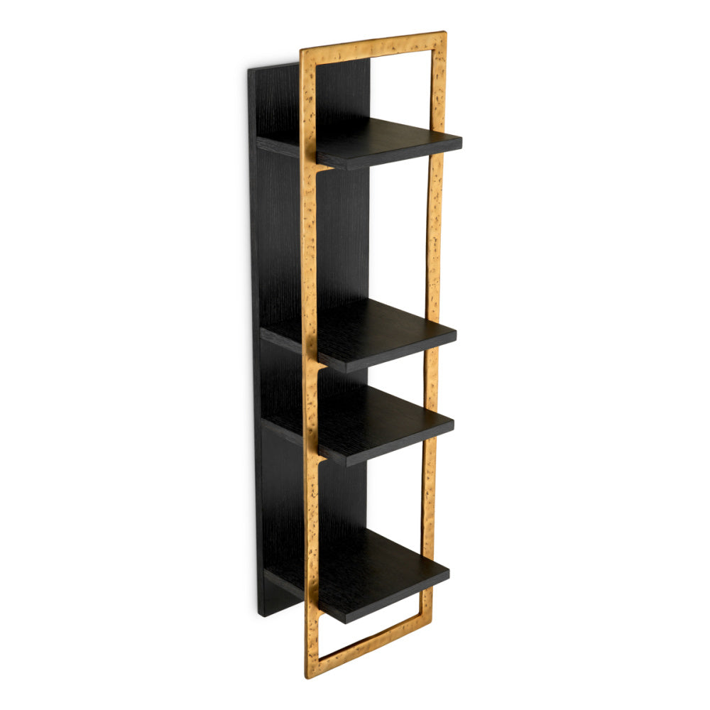 Eichholtz Belcanto Wall Cabinet, Charcoal Grey Oak Veneer, Brushed Brass (119123)