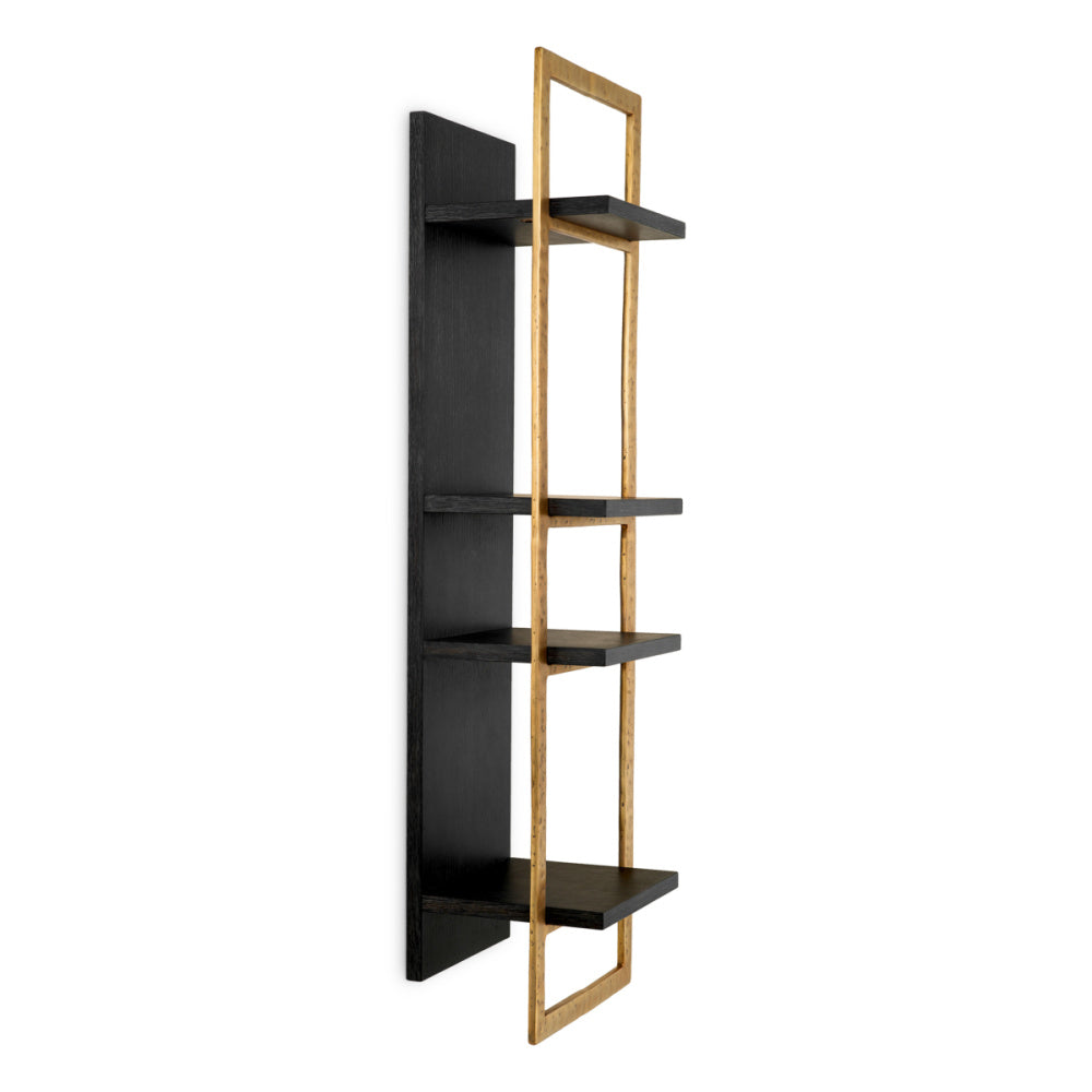 Eichholtz Belcanto Wall Cabinet, Charcoal Grey Oak Veneer, Brushed Brass (119123)