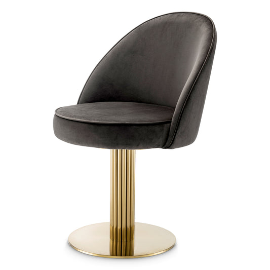 Eichholtz Dorland Dining Chair, Brushed Brass, Roche Dark Grey Velvet, Swivel Base (A119129)