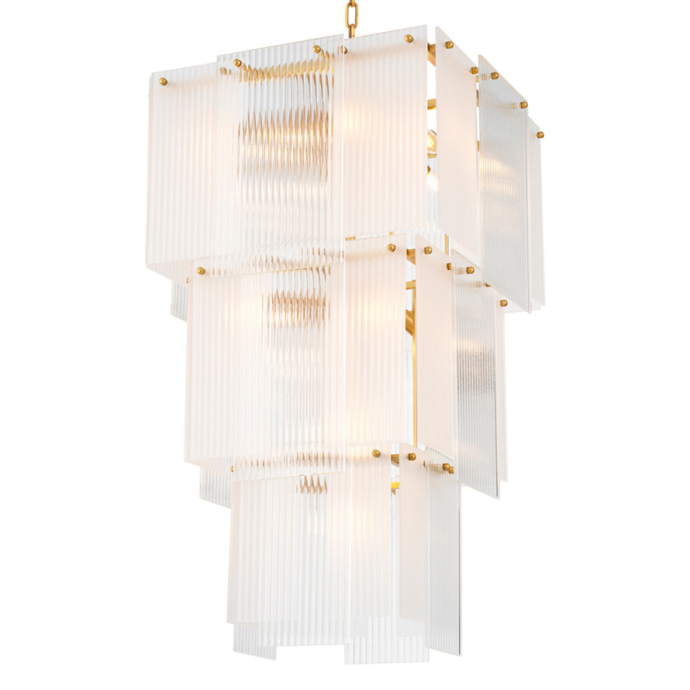 Eichholtz Giardano Chandelier, Clear Glass, Frosted Glass, Antique Brass (119154UL)