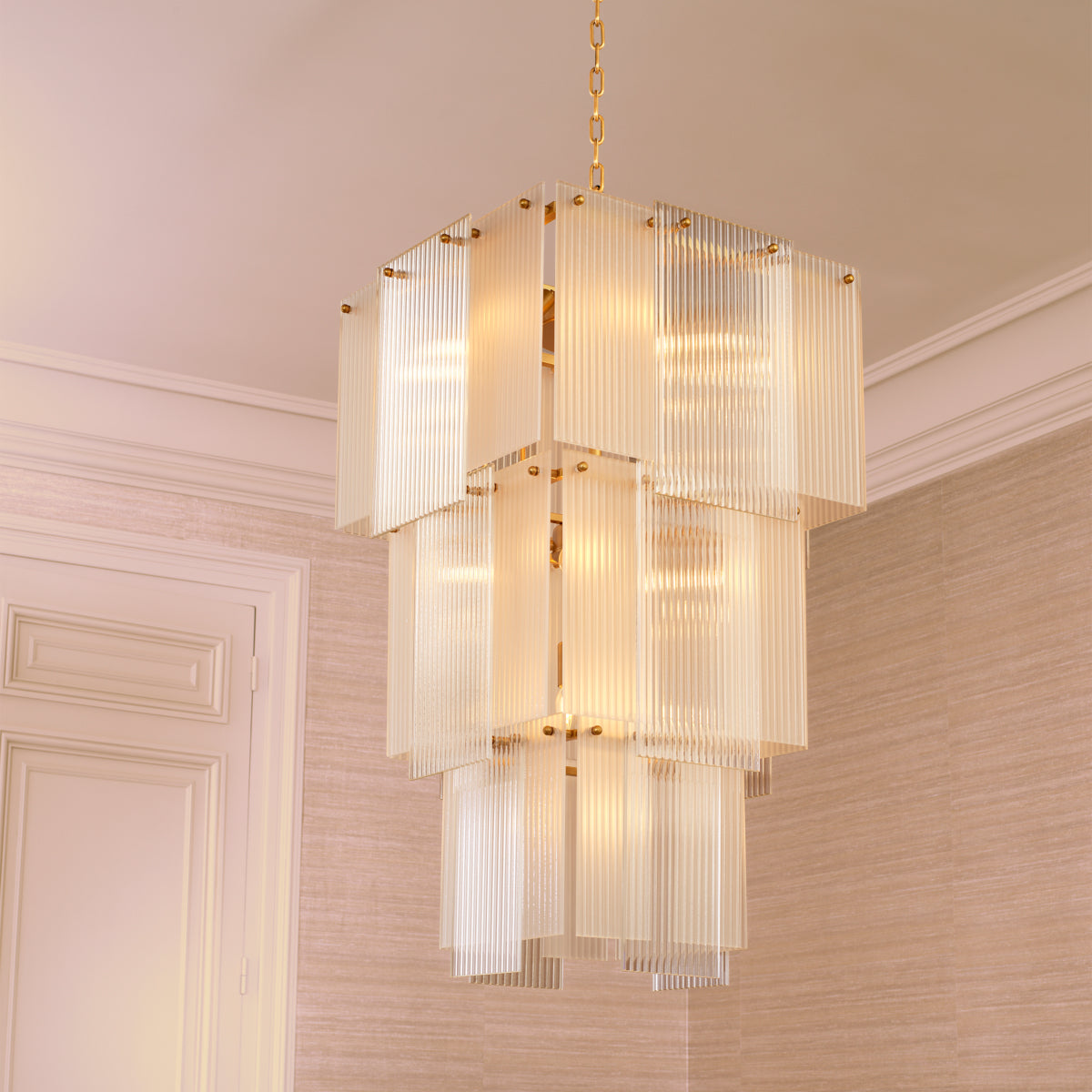 Eichholtz Giardano Chandelier, Clear Glass, Frosted Glass, Antique Brass (119154UL)
