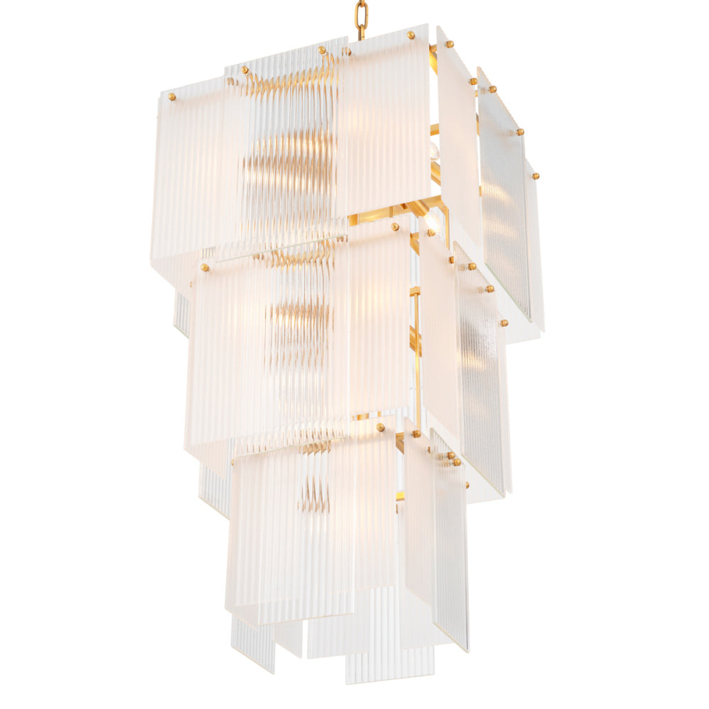 Eichholtz Giardano Chandelier, Clear Glass, Frosted Glass, Antique Brass (119154UL)