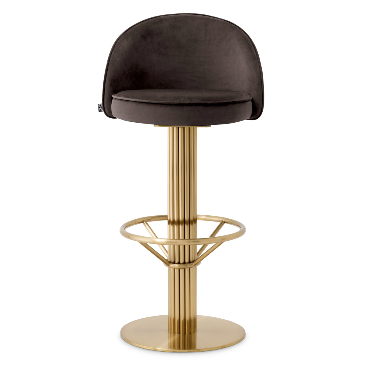 Eichholtz Dorland Bar Stool, Roche Dark Grey Velvet, Brushed Brass, Swivel Base (A119170)