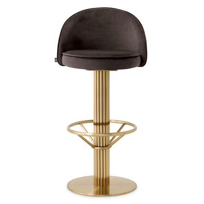 Eichholtz Dorland Bar Stool, Roche Dark Grey Velvet, Brushed Brass, Swivel Base (A119170)