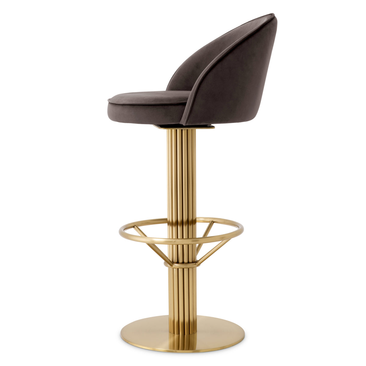Eichholtz Dorland Bar Stool, Roche Dark Grey Velvet, Brushed Brass, Swivel Base (A119170)