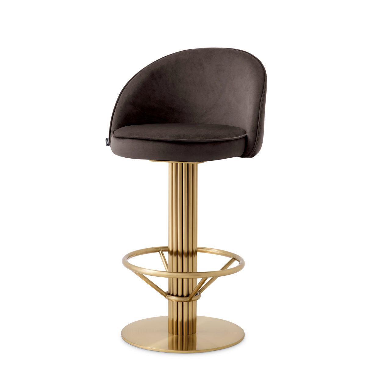 Eichholtz Dorland Counter Stool, Roche Dark Grey Velvet, Brushed Brass, Swivel Base (A119171)