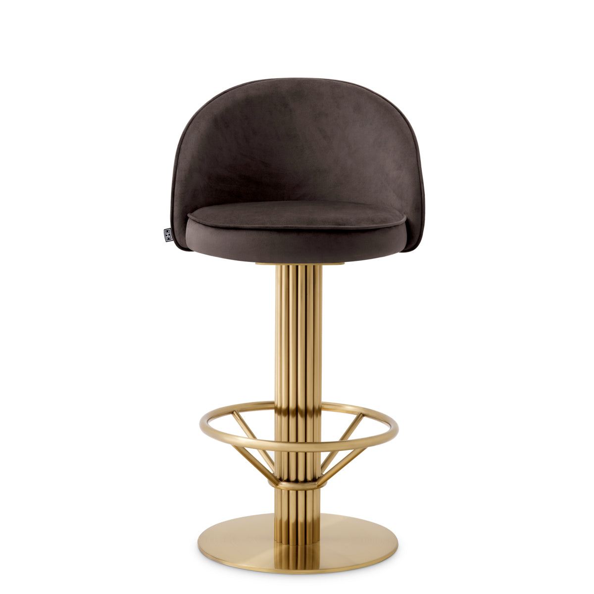 Eichholtz Dorland Counter Stool, Roche Dark Grey Velvet, Brushed Brass, Swivel Base (A119171)