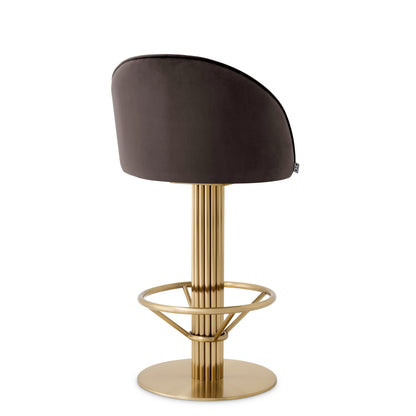 Eichholtz Dorland Counter Stool, Roche Dark Grey Velvet, Brushed Brass, Swivel Base (A119171)