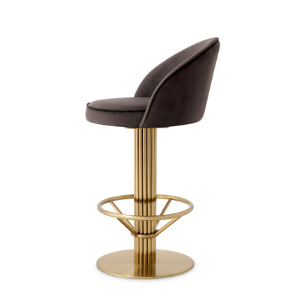 Eichholtz Dorland Counter Stool, Roche Dark Grey Velvet, Brushed Brass, Swivel Base (A119171)