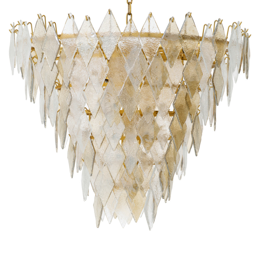Eichholtz Rhombus Chandelier, Large, Antique Brass, Handmade Glass (119178UL)