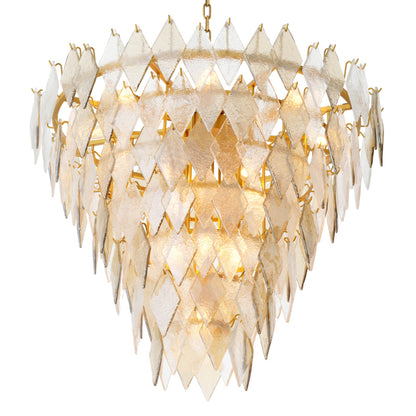 Eichholtz Rhombus Chandelier, Large, Antique Brass, Handmade Glass (119178UL)