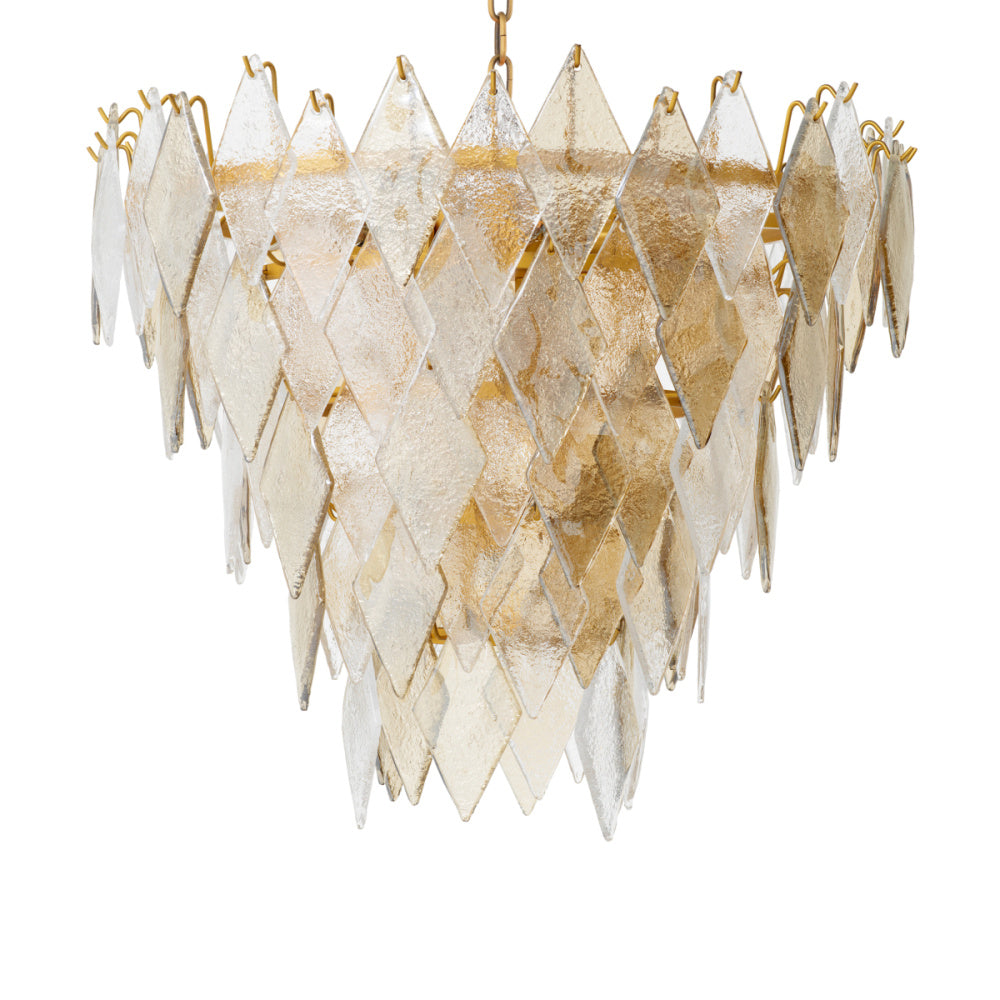 Eichholtz Rhombus Chandelier, Small, Antique Brass, Handmade Glass (119179UL)