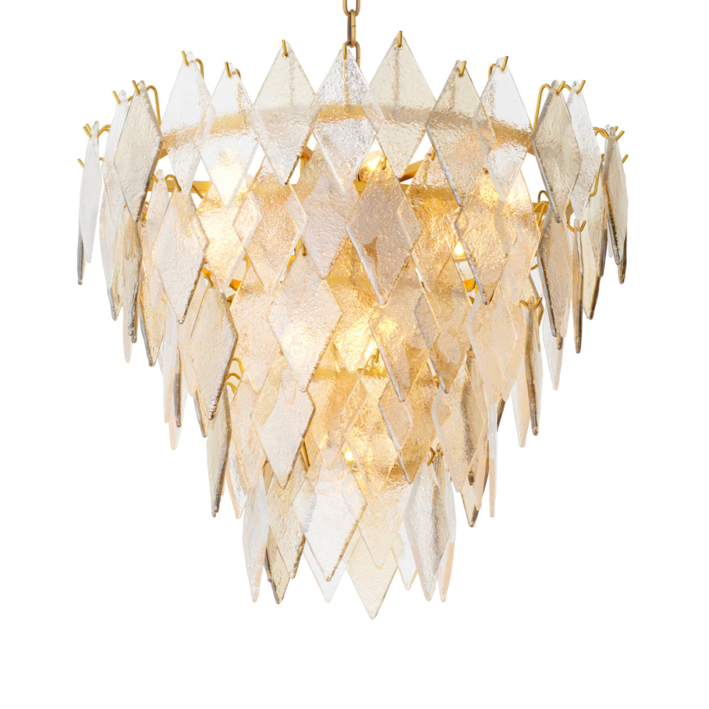 Eichholtz Rhombus Chandelier, Small, Antique Brass, Handmade Glass (119179UL)