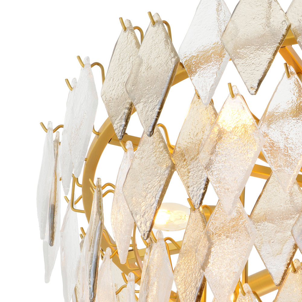 Eichholtz Rhombus Chandelier, Small, Antique Brass, Handmade Glass (119179UL)