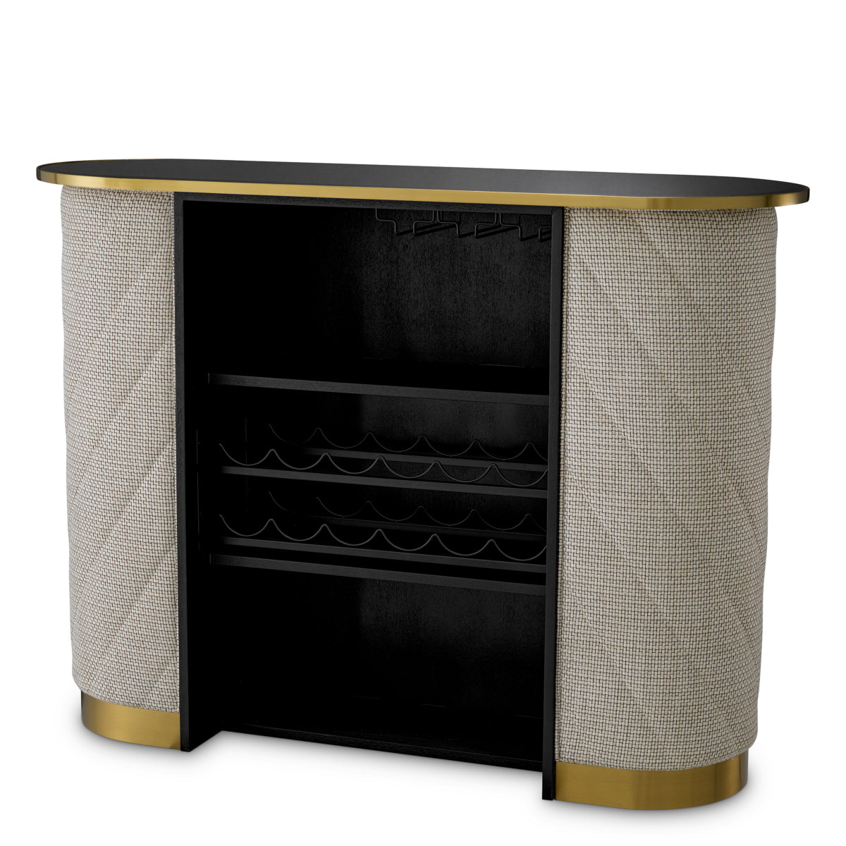 Eichholtz Matthew Bar, Forrester Off-white, Black Beveled Glass, Brushed Brass (A119193)