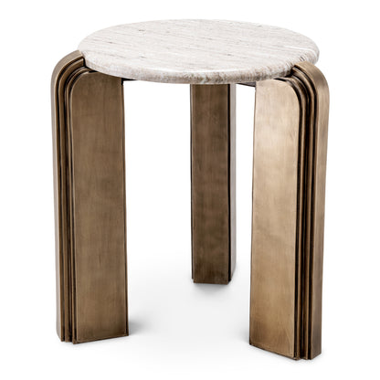 Eichholtz Albion Side Table, Antique Brass, Beige Marble Top (119218)
