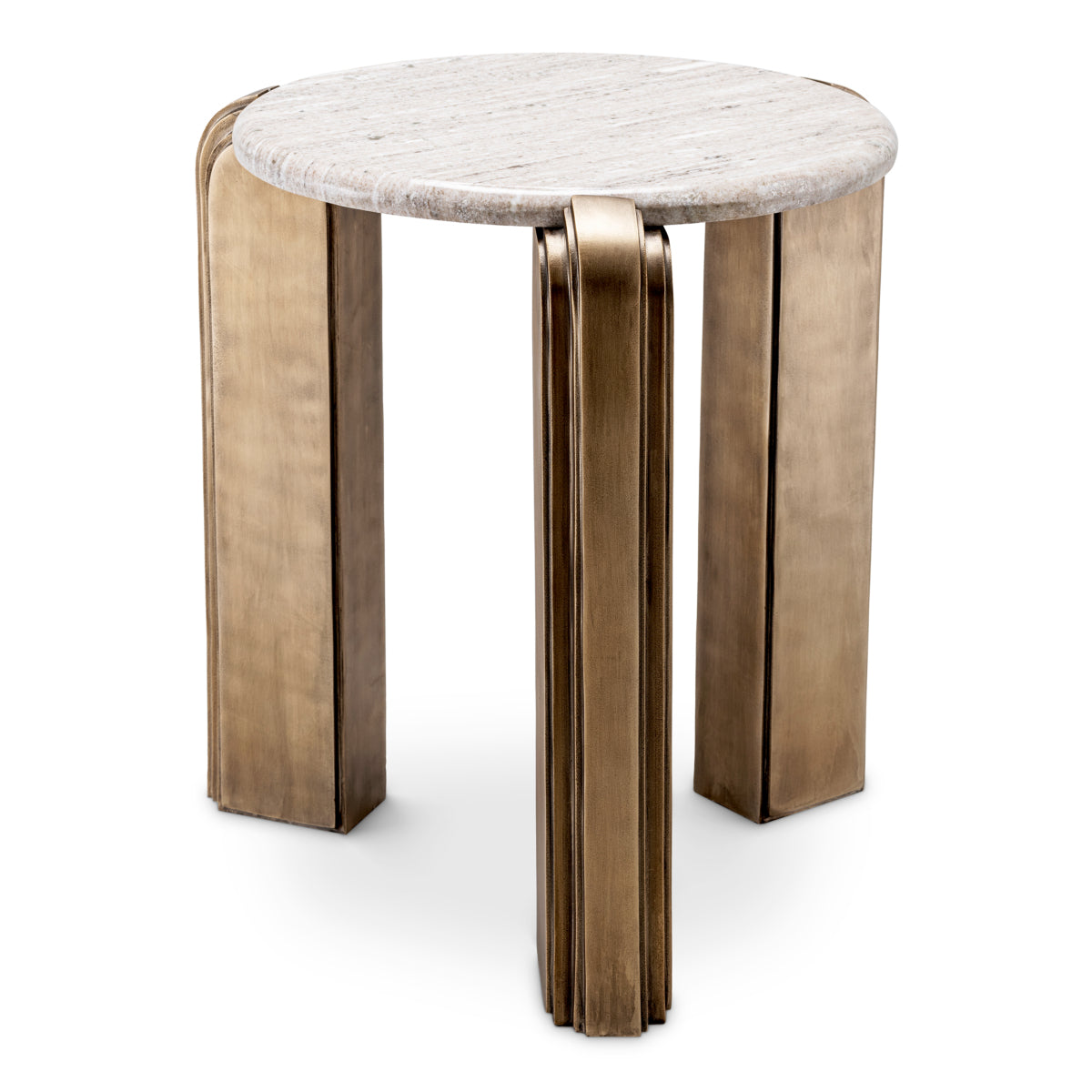 Eichholtz Albion Side Table, Antique Brass, Beige Marble Top (119218)