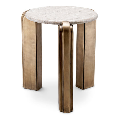 Eichholtz Albion Side Table, Antique Brass, Beige Marble Top (119218)