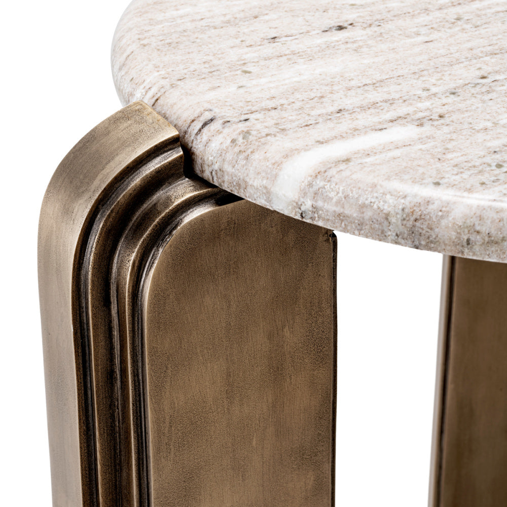 Eichholtz Albion Side Table, Antique Brass, Beige Marble Top (119218)