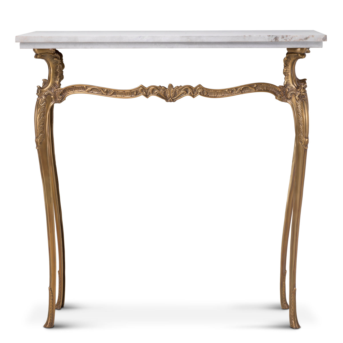 Eichholtz Fabiola Console Table, Vintage Brass, White Marble Top (119226)