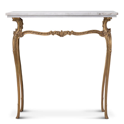 Eichholtz Fabiola Console Table, Vintage Brass, White Marble Top (119226)