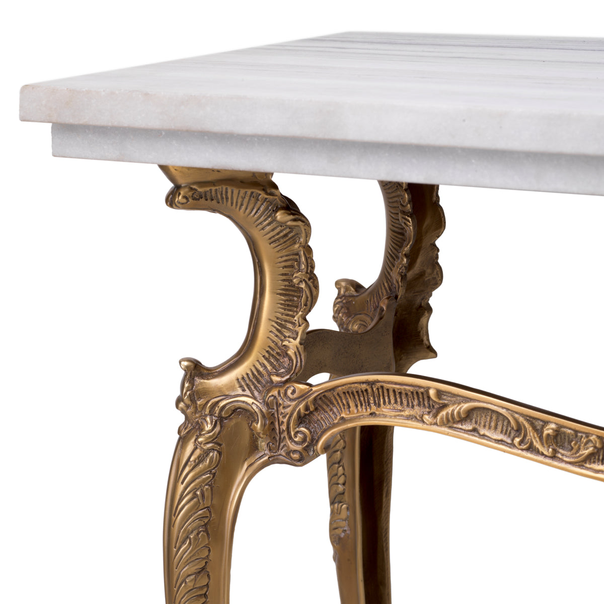 Eichholtz Fabiola Console Table, Vintage Brass, White Marble Top (119226)