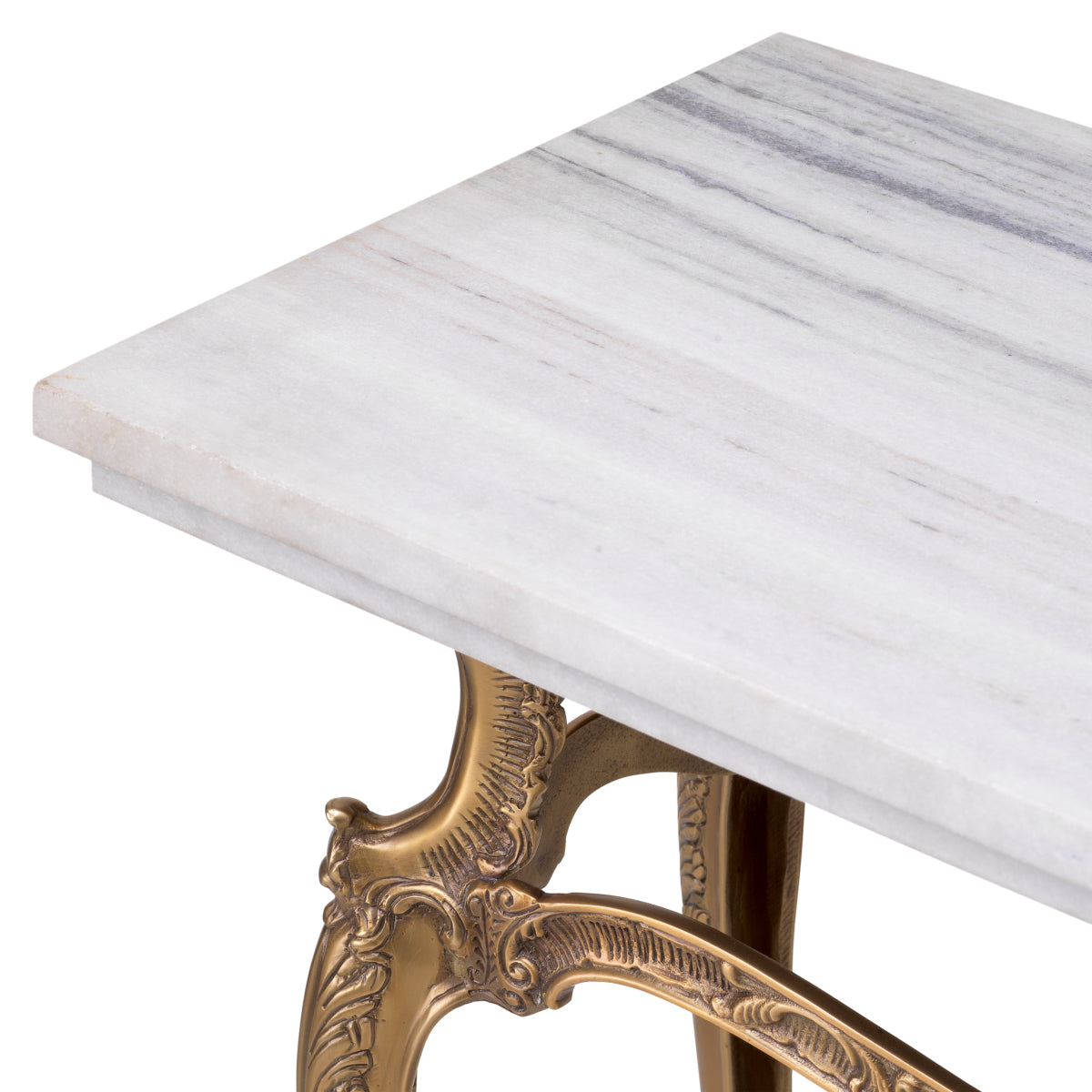 Eichholtz Fabiola Console Table, Vintage Brass, White Marble Top (119226)