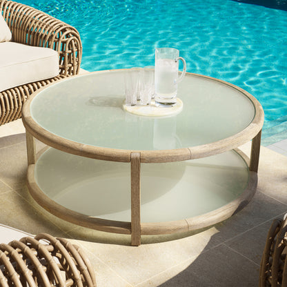 Eichholtz Anthony Outdoor Coffee Table, Aged Teak, Frosted Glass (119251)
