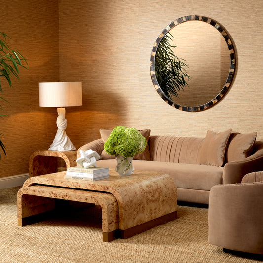Eichholtz Quinton Side Table, Light Brown Mappa Burl Veneer, Antique Brass (119326)