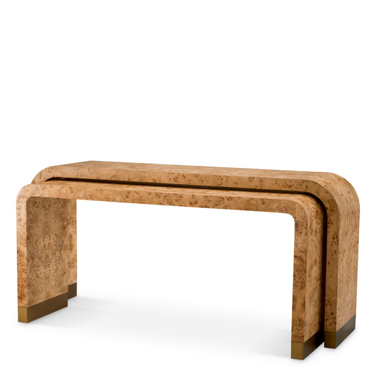 Eichholtz Quinton Console Table, Light Brown Mappa Burl Veneer, Antique Brass (119327)
