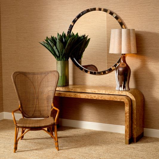 Eichholtz Quinton Console Table, Light Brown Mappa Burl Veneer, Antique Brass (119327)