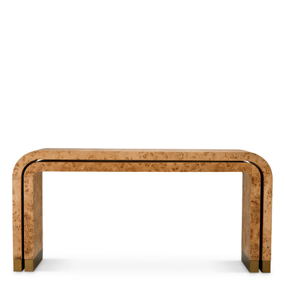 Eichholtz Quinton Console Table, Light Brown Mappa Burl Veneer, Antique Brass (119327)