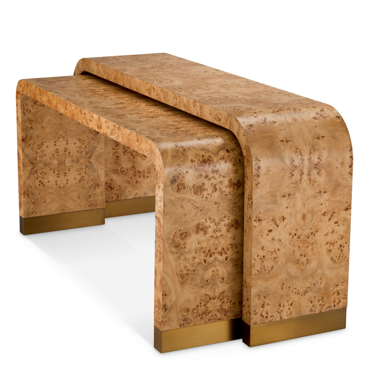 Eichholtz Quinton Console Table, Light Brown Mappa Burl Veneer, Antique Brass (119327)